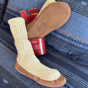 L.L. Bean Beige and Brown Slipper Socks
